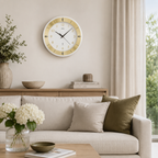AMS F5850 Radio-Controlled Wall Clock with Faceted Mineral Glass and Brass-Coated Aluminum