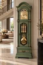 Astra Design AD210-02MG Standuhr „Residenz“ in Grün matt aus massiver Eiche