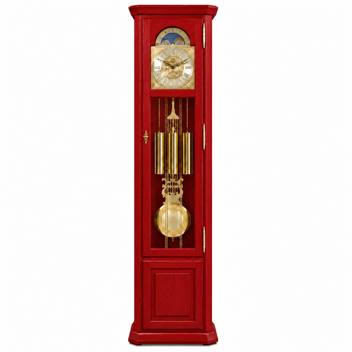 Astra Design AD210-04R Standuhr „Rheingold“ aus roter Eiche im Originalton englischer Telefonzellen