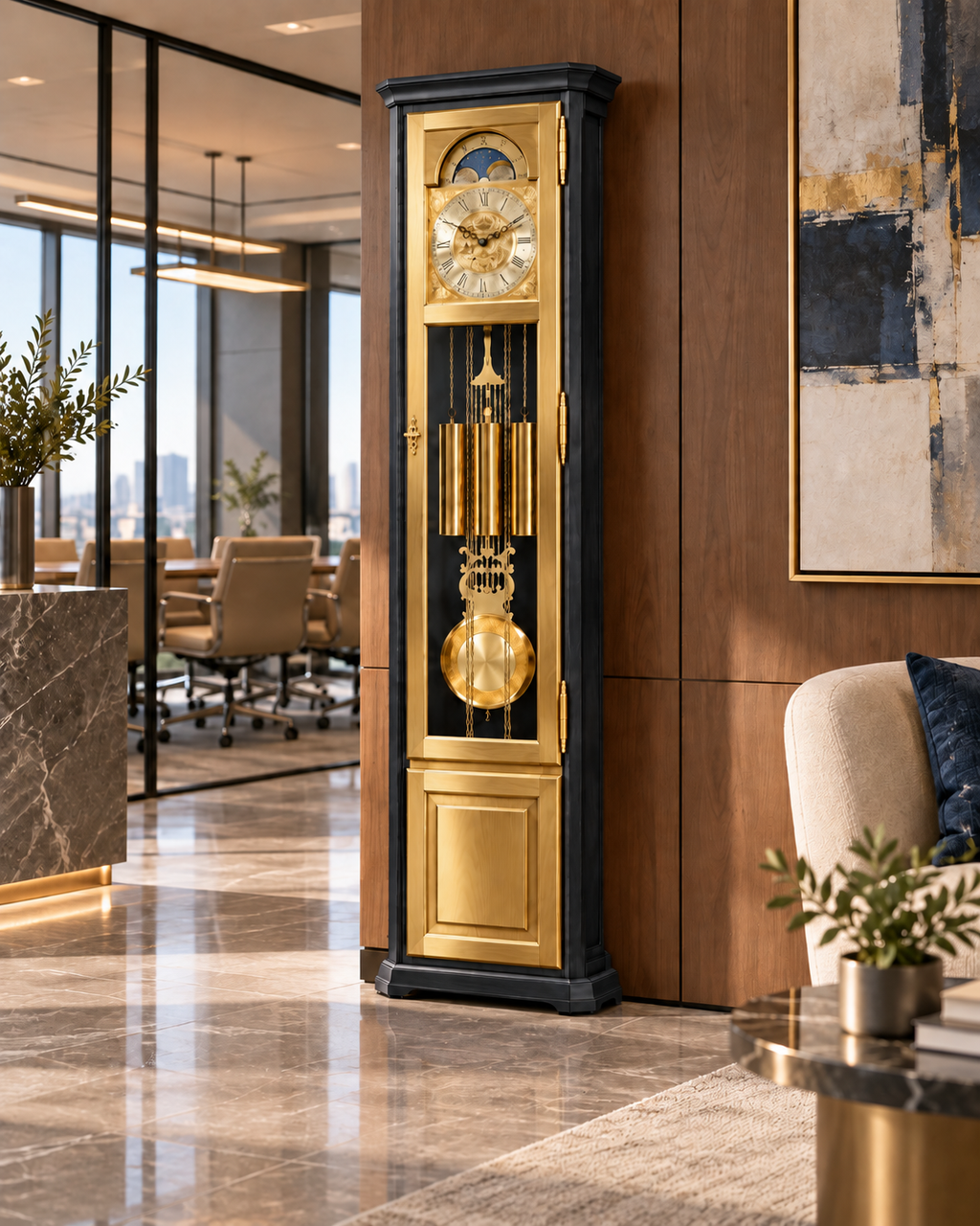 Astra Design AD210-04G Standuhr „Rheingold“ in zweifarben Lackierung aus massiver Eiche