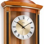AMS F5080-9 Pendulum Radio Wall Clock with Solid Cherry Wood and Burr Wood Piano Finish