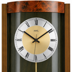 AMS F5087-1 Pendulum Radio Wall Clock with Solid Walnut and Burr Wood Finish