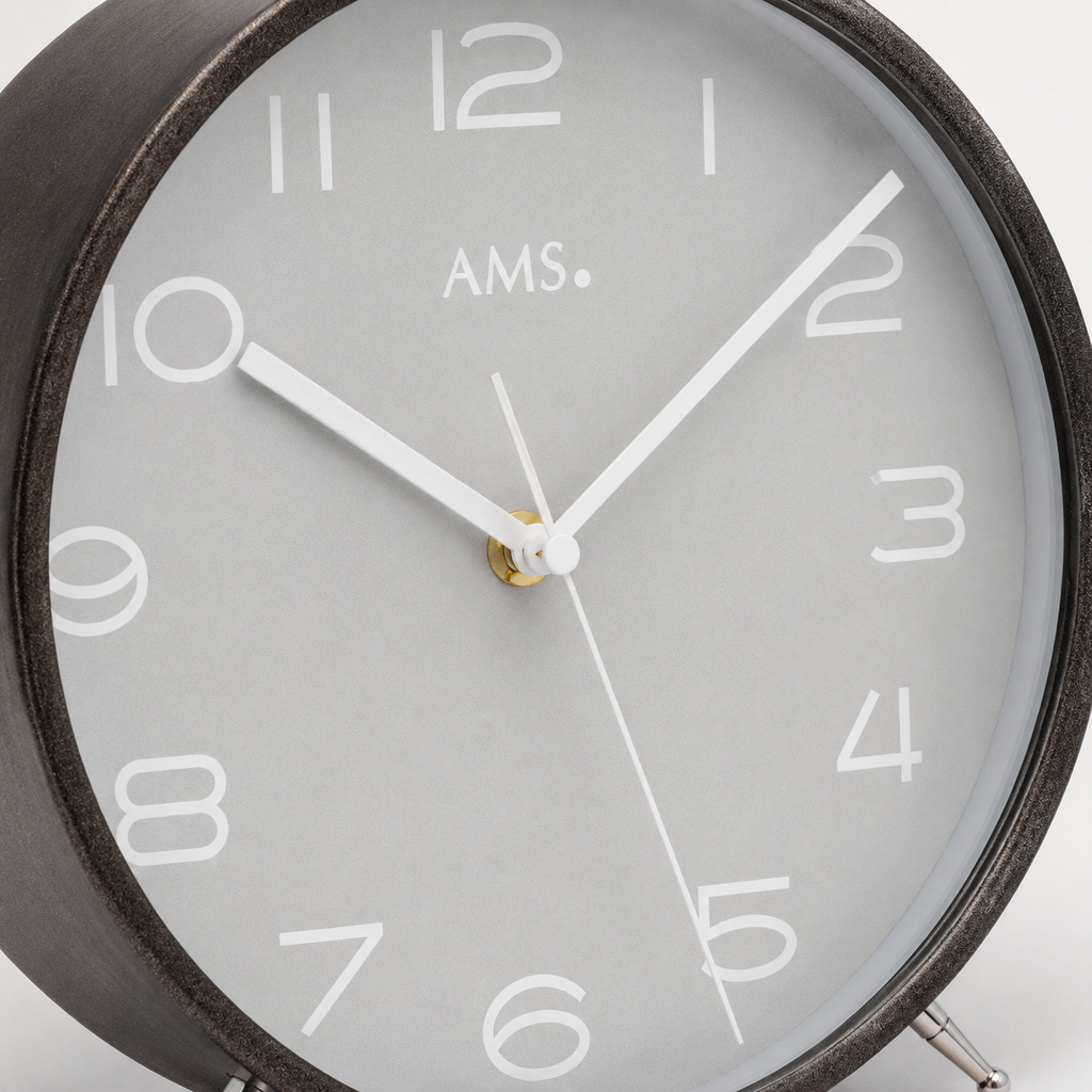 AMS F5120 Radio-Controlled Table Clock with Anthracite Lacquered Wooden Casing
