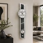AMS F5217 Pendulum Radio Wall Clock with Aluminum and Slate Overlay