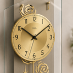 AMS F5223 Pendulum Radio Wall Clock with Aluminum and Rose Decor