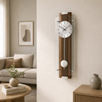 AMS F5259-1 Pendulum Radio Wall Clock with Solid Walnut Back Panel