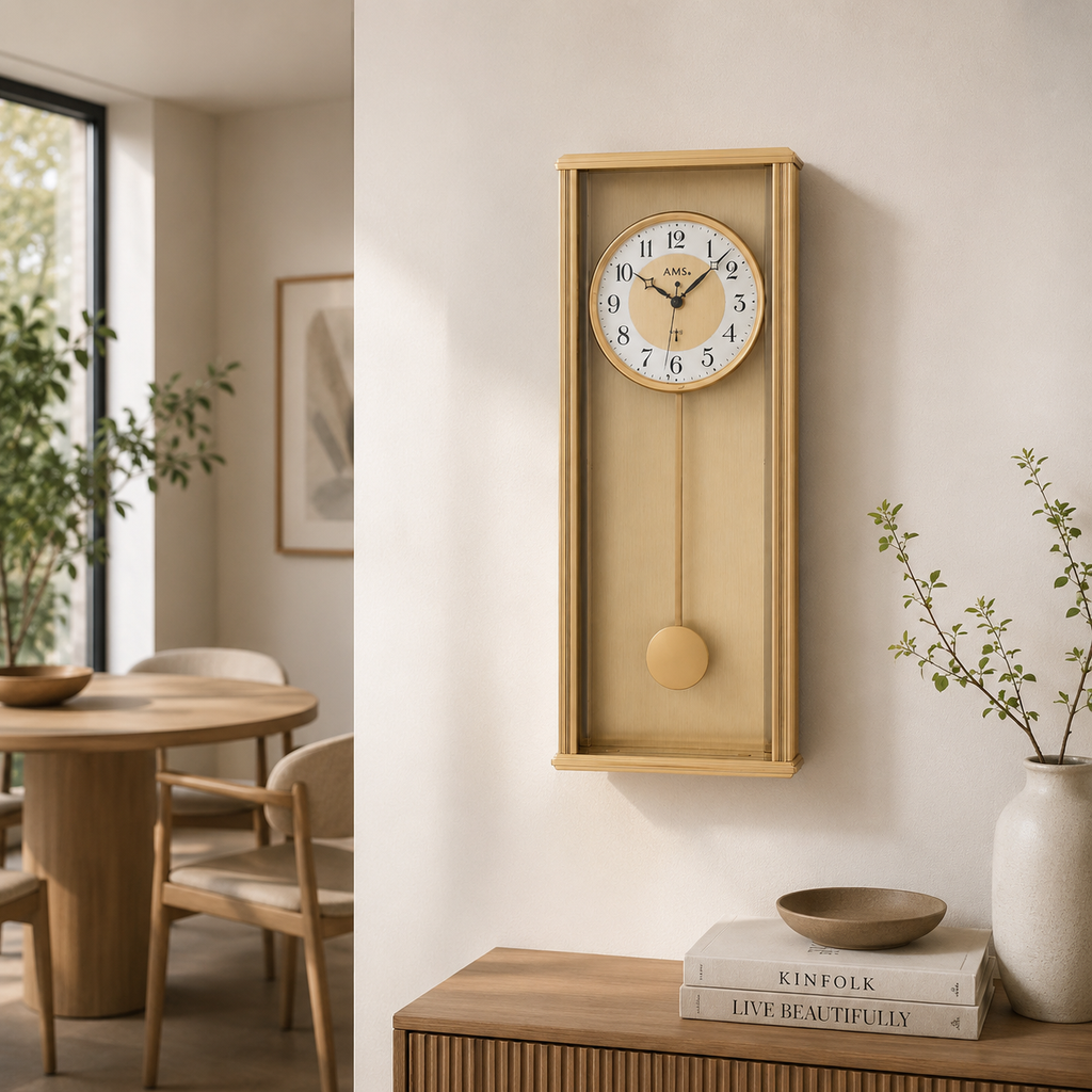 AMS F5281 Pendulum Radio Wall Clock with Aluminum Metal Case