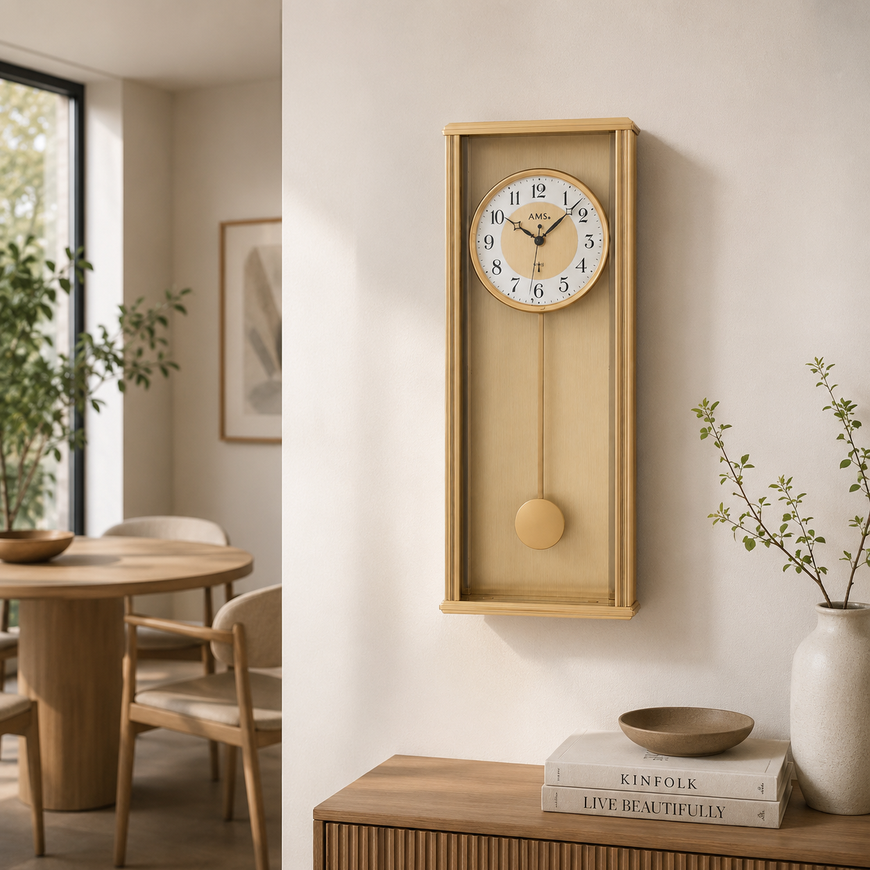 AMS F5281 Pendulum Radio Wall Clock with Aluminum Metal Case
