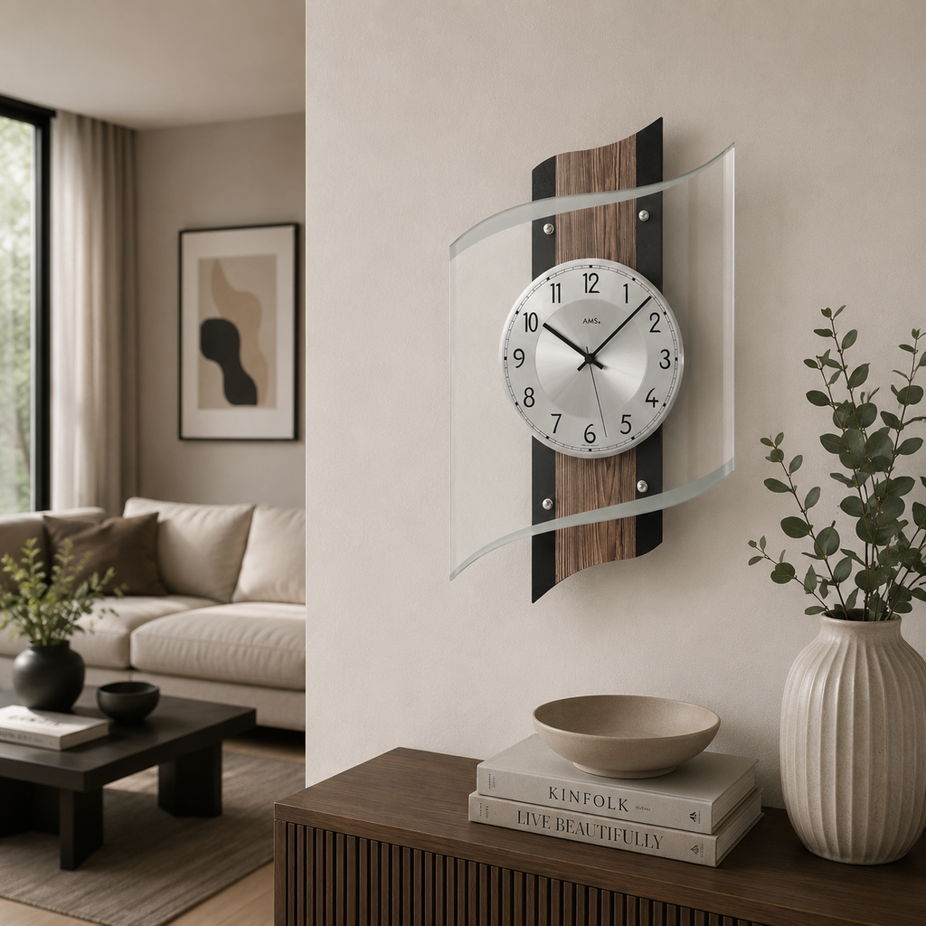 AMS F5519 Radio-Controlled Wall Clock with Fossil-Structured Aluminum Finish
