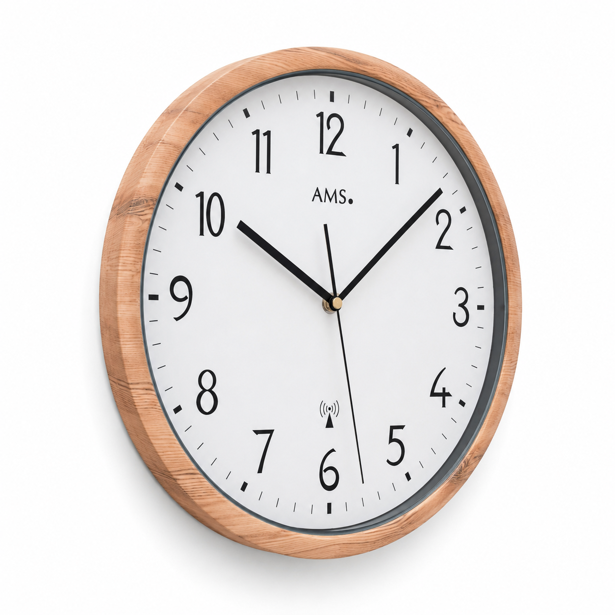 AMS F5576 Radio-Controlled Wall Clock with Wood-Look Plastic Casing