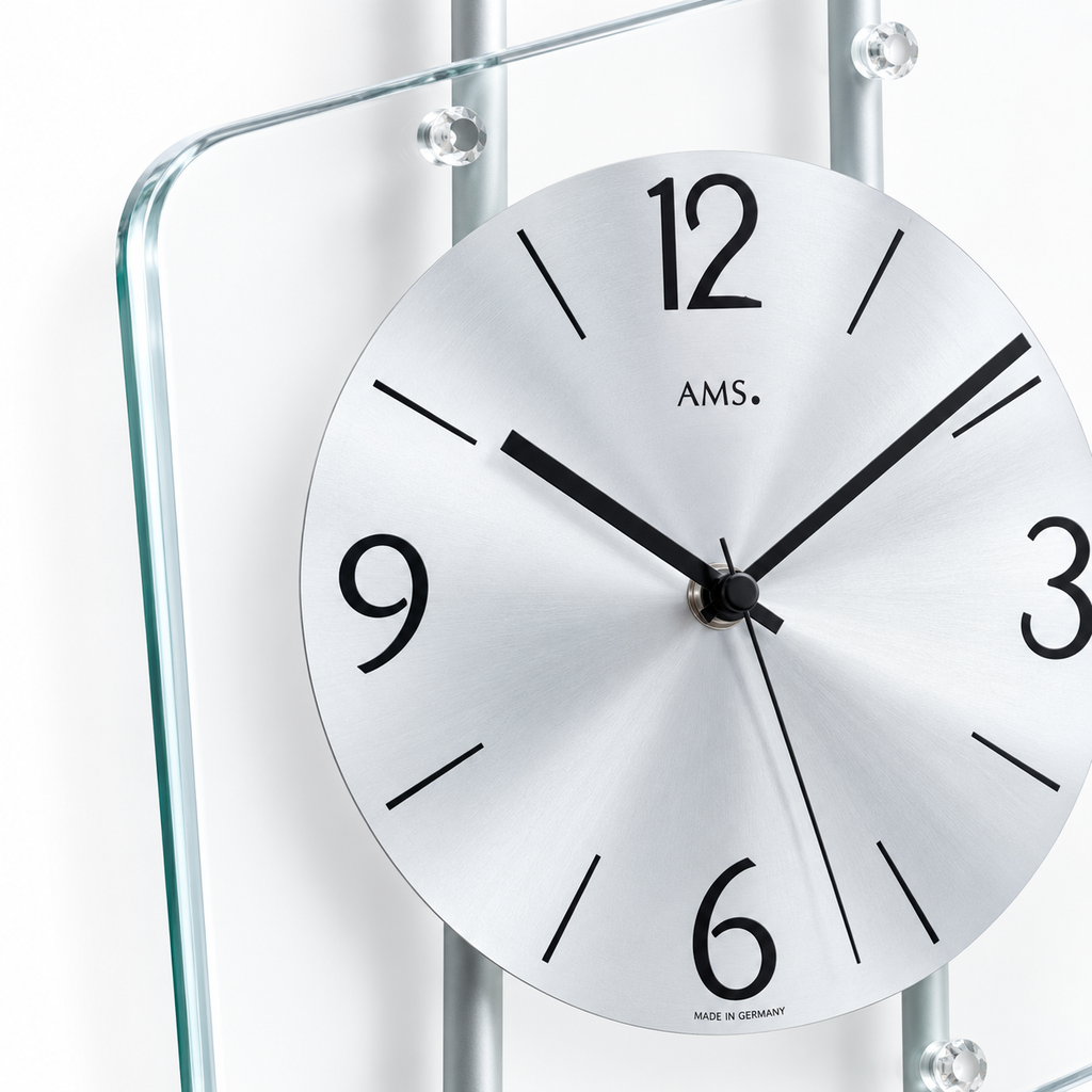 AMS F5582 Radio-Controlled Wall Clock with Silver-Lacquer-Coated Metal Rods