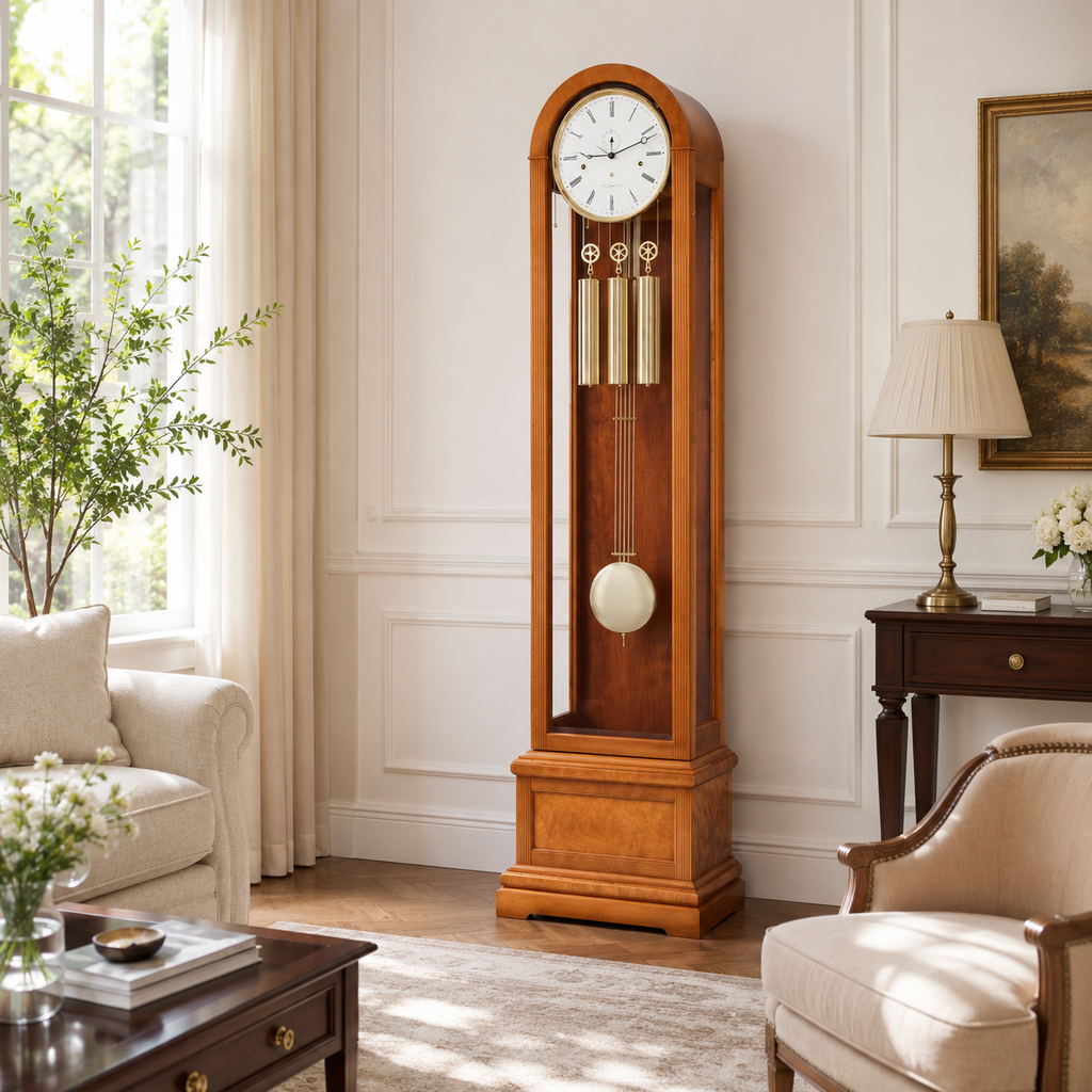 Hermle 01087-160461 Grandfather Clock Charlotte "Franz Hermle & Sohn" Cherry Wood
