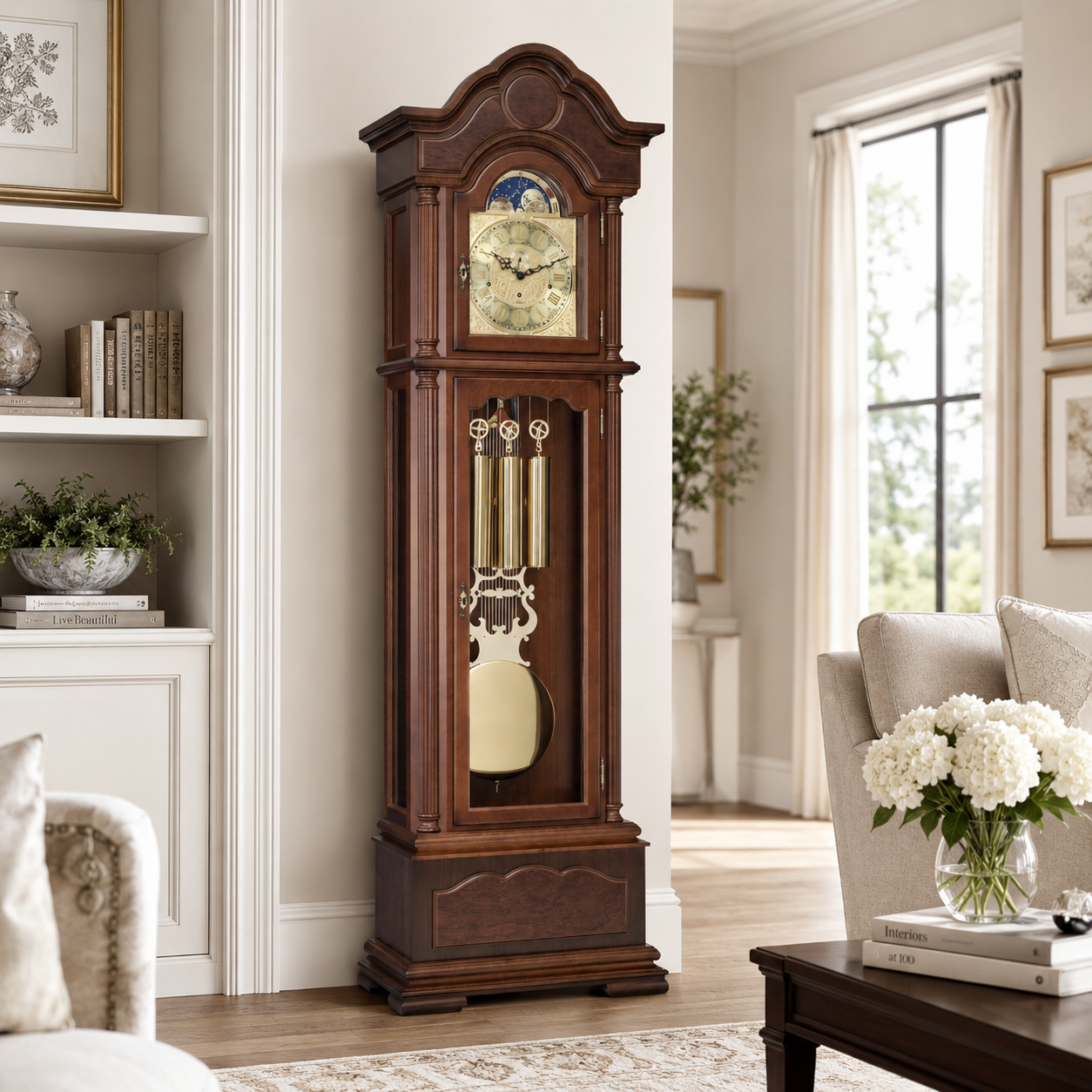 Hermle 01093-031161 Grandfather Clock Temple Walnut