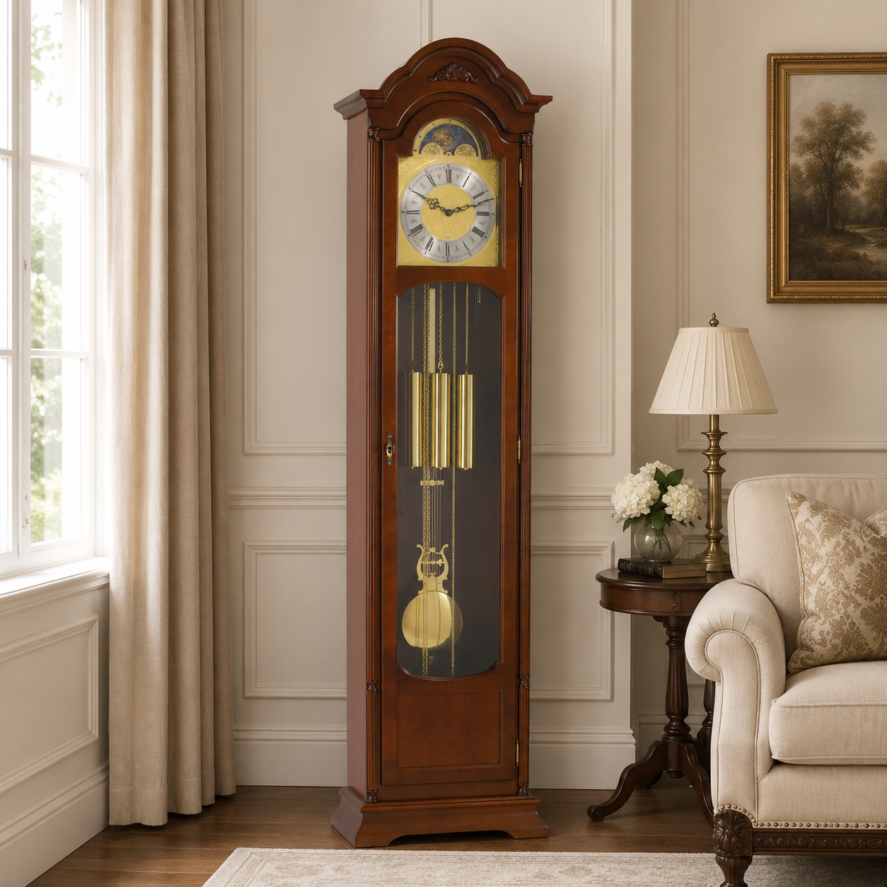Hermle 01231-030451 Atherton Grandfather Clock, Walnut