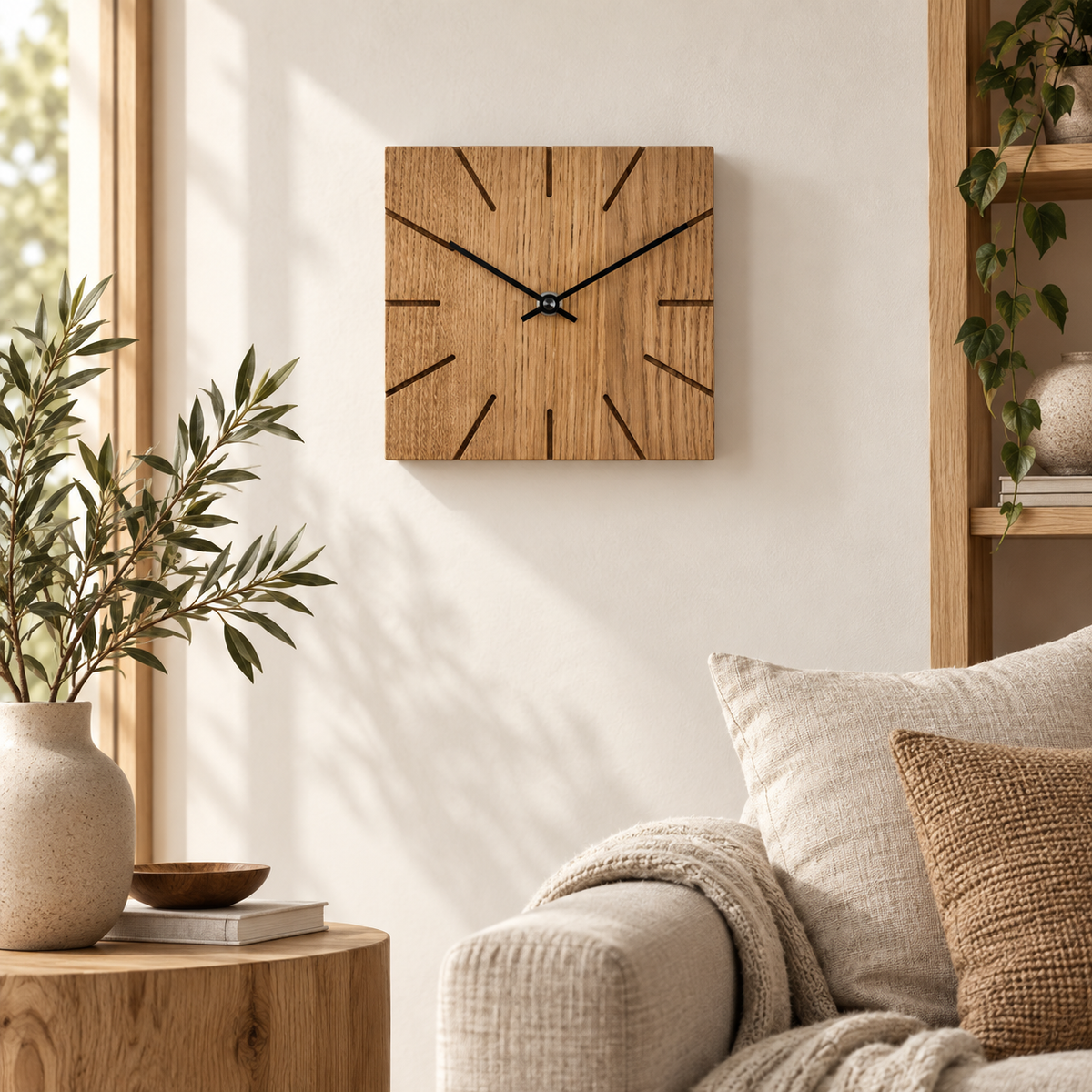 Natuhr solid wood clock detail with natural grain