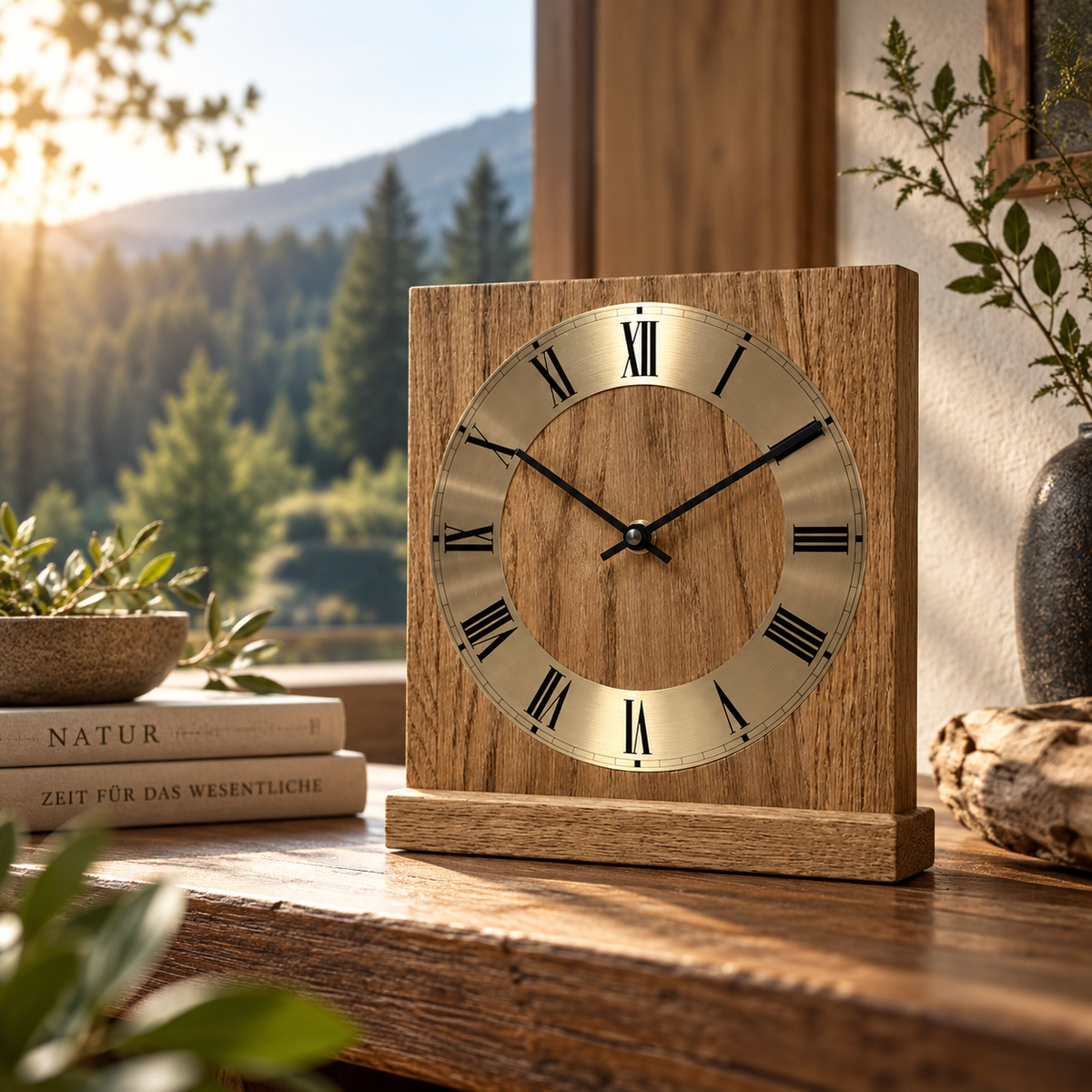 Natuhr handcrafted wooden clock surface and material detail