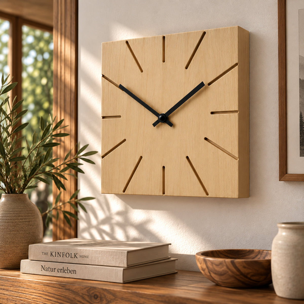 Natuhr F4003B Beam Wand- und Tischuhr aus Massivholz Buche