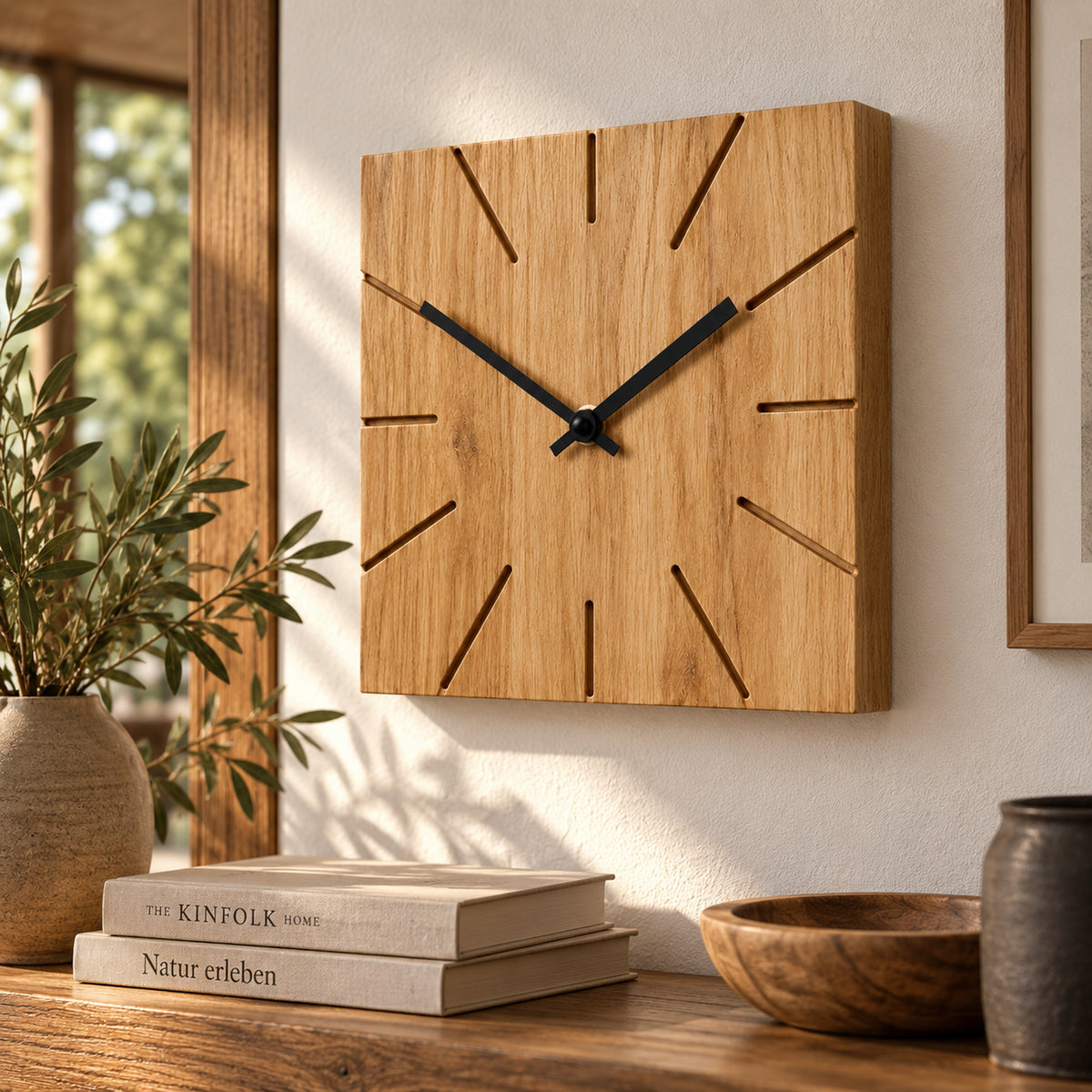 Natuhr W8003 Beam Wand- und Tischuhr aus Massivholz Eiche