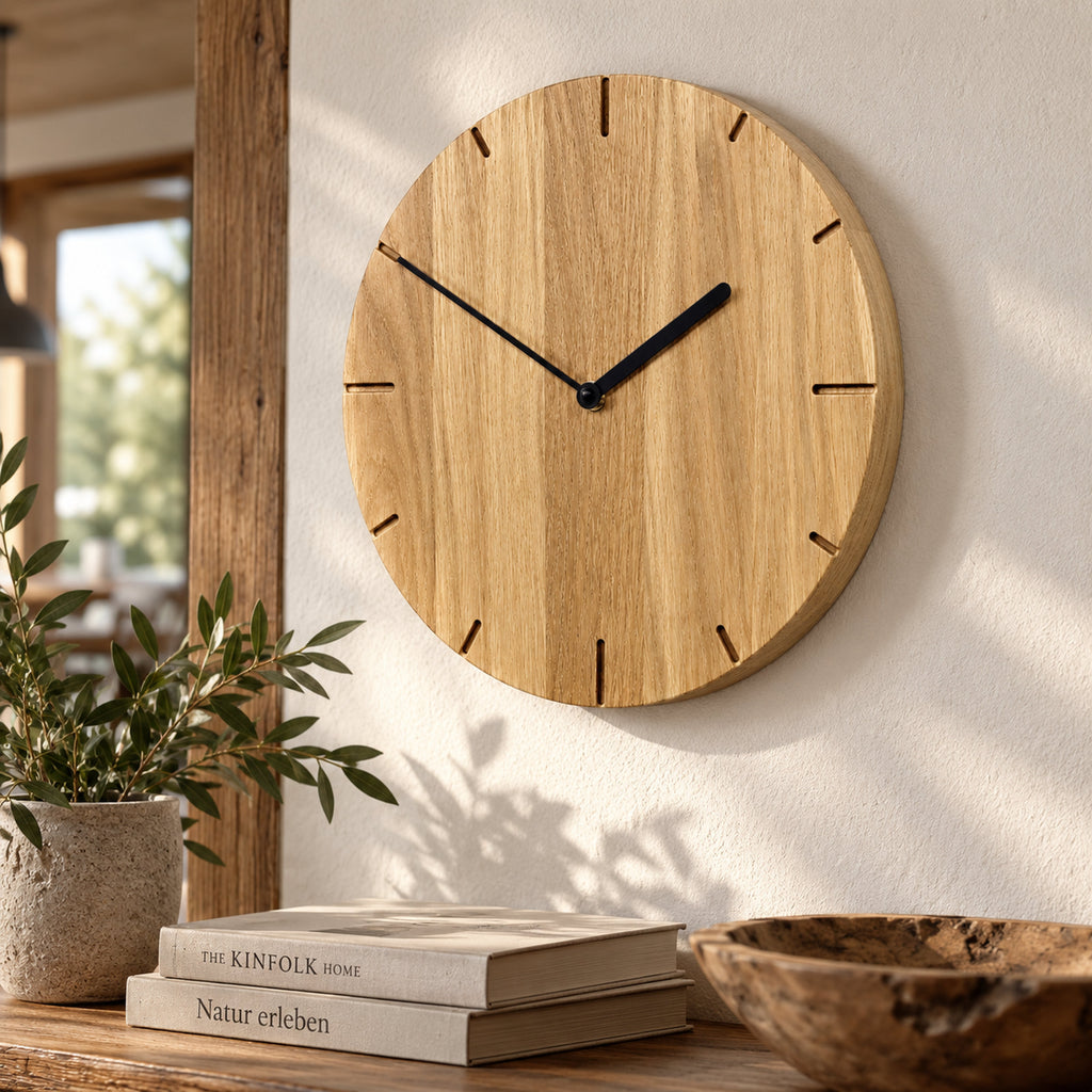 Natuhr W8002 Solide Quarzwanduhr aus Massivholz Eiche