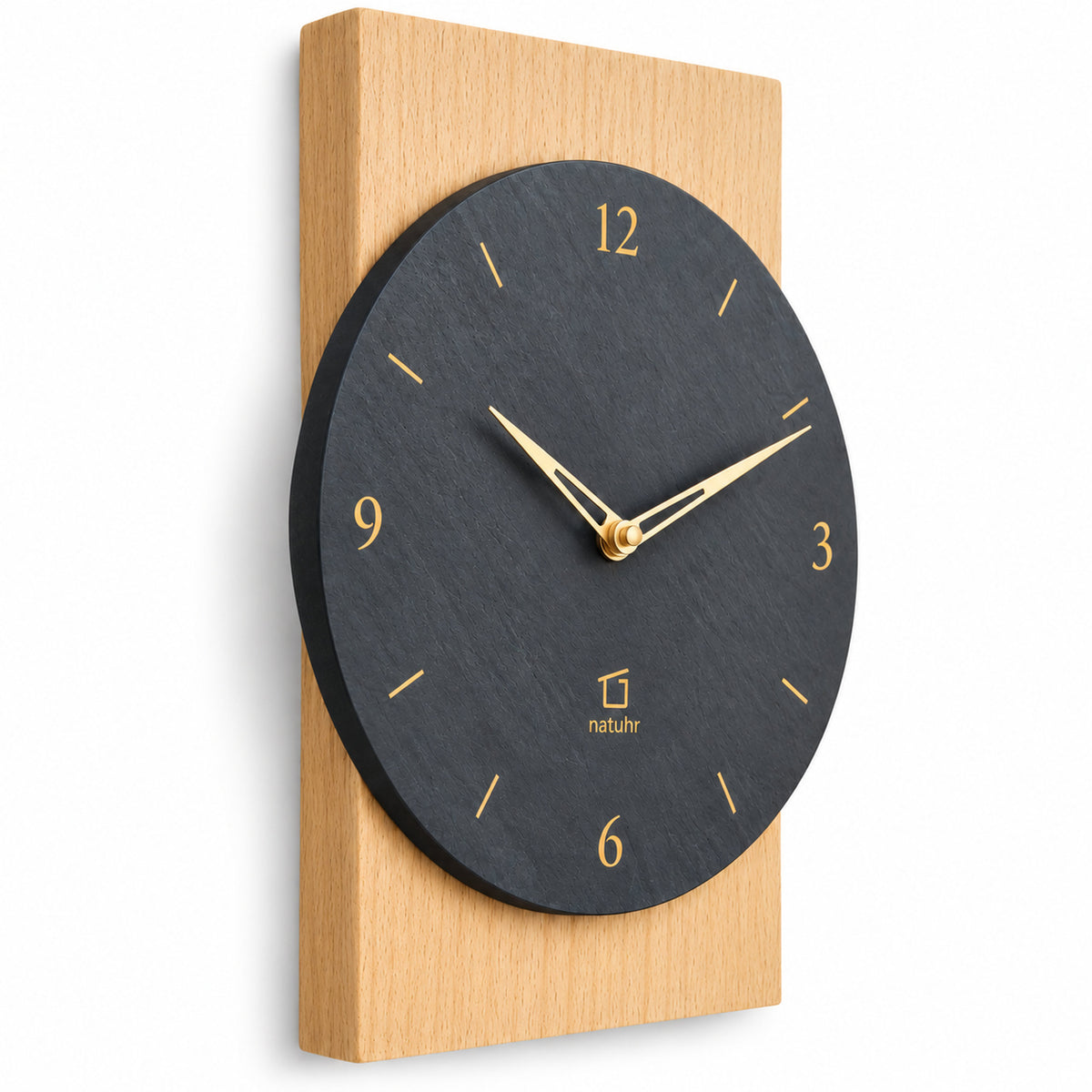 Natuhr F4000B Steineiche Funkwanduhr aus Massivholz Buche mit Schiefer