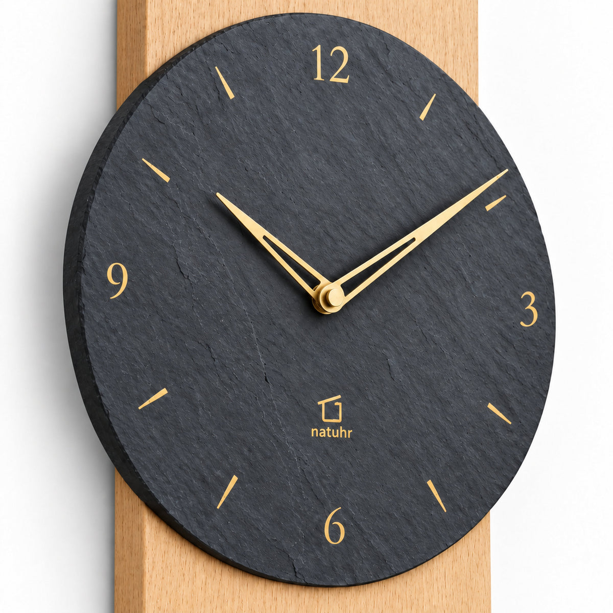 Natuhr W8000B Steineiche Quarzwanduhr aus Massivholz Buche mit Schiefer