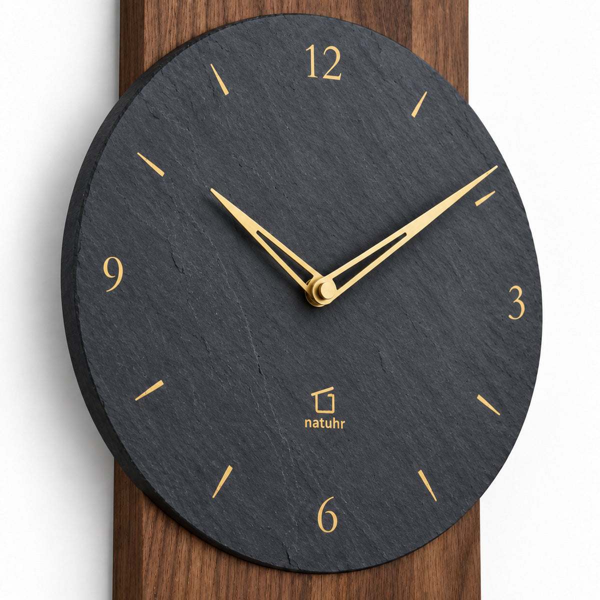 Natuhr W8000D Steineiche Quarzwanduhr aus dunkler Eiche mit Schiefer