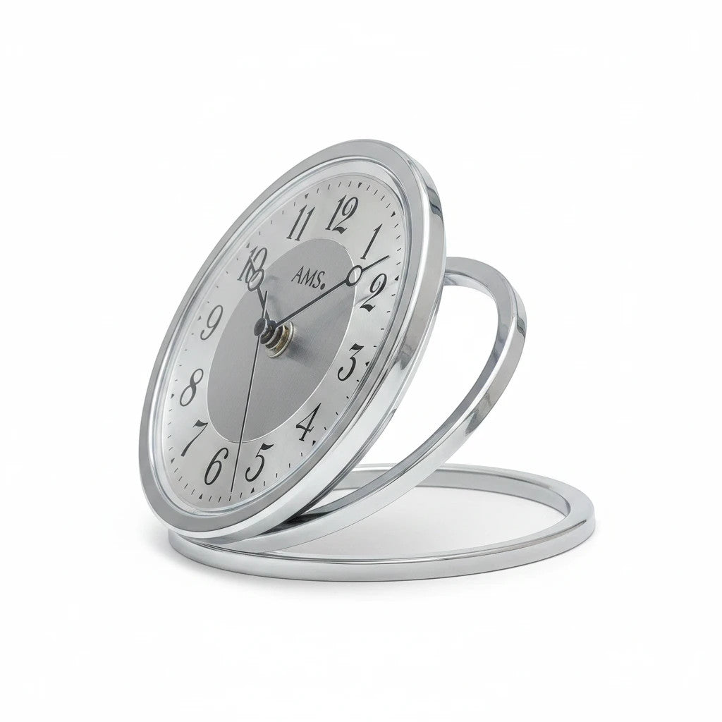 Standuhren.com 🕰️ AMS F5178 Funk-Tischuhr aus silbernem Aluminium mit modernem Design und Mineralglas