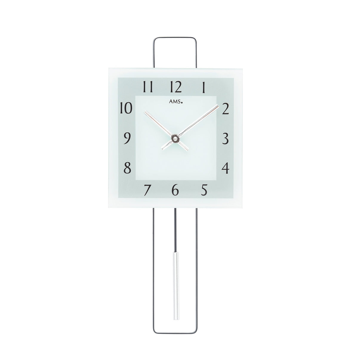 Standuhren.com 🕰️ AMS W7504 Pendelwanduhr mit modernem Metall-Design und bedrucktem Mineralglas in quadratischer Form