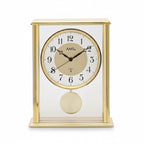 Standuhren.com 🕰️ AMS F5191 Funk-Tischuhr mit goldenem Metallgehäuse, Mineralglas und Pendel in modernem Design