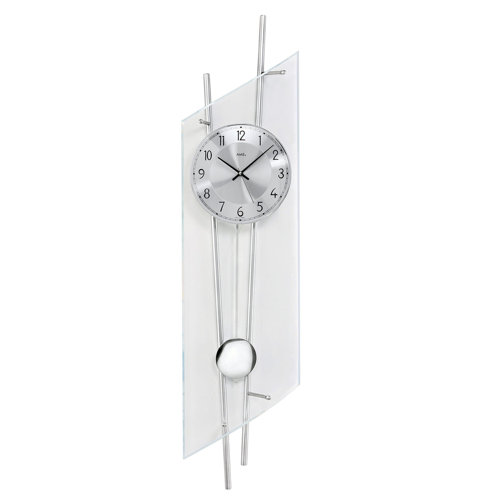 Standuhren.com 🕰️ AMS F5200 Funk-Pendelwanduhr mit modernem Metallgehäuse und facettiertem Mineralglas