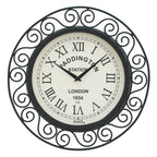 Standuhren.com 🕰️ AMS Funkwanduhr mit schwarzem Metallgehäuse im Vintage-Design für den Außenbereich