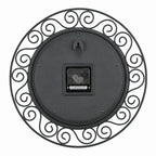 Rückseite der Standuhren.com 🕰️ Funkwanduhr AMS F5589 mit schwarzem Metallgehäuse und dekorativem Schnörkel-Design
