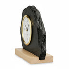 Standuhren.com 🕰️ Funk-Tischuhr AMS F5115 aus Naturschiefer mit hellem Holzsockel und goldenem Frontring
