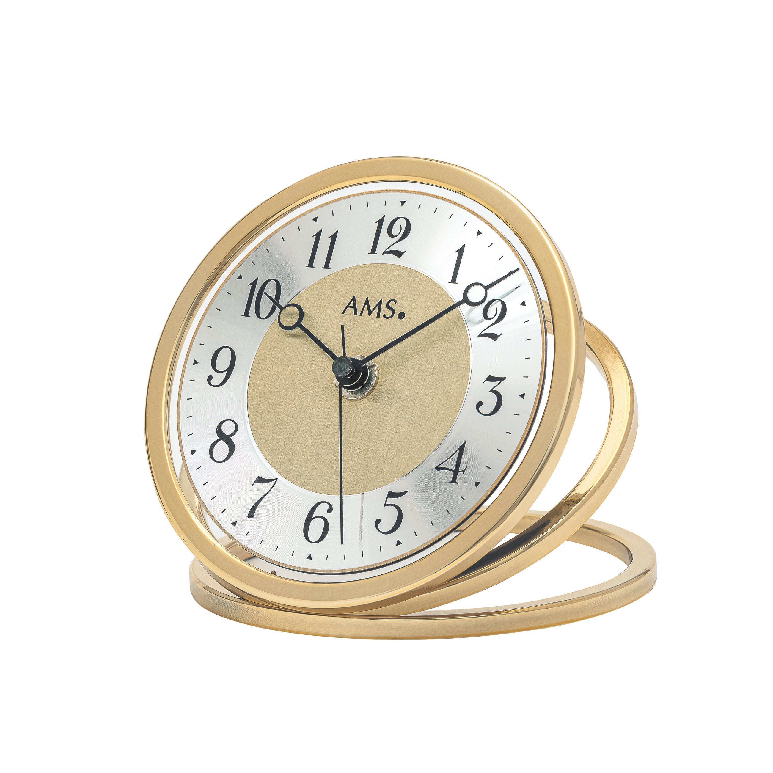 Standuhren.com 🕰️ AMS F5179 Funk-Tischuhr aus Aluminium in Gold-Silber-Optik mit Mineralglas und modernem Design