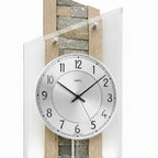 Standuhren.com 🕰️ AMS Funkwanduhr mit Sonoma-Holz, Naturstein-Einlage, Aluminium-Zifferblatt und Mineralglas-Front