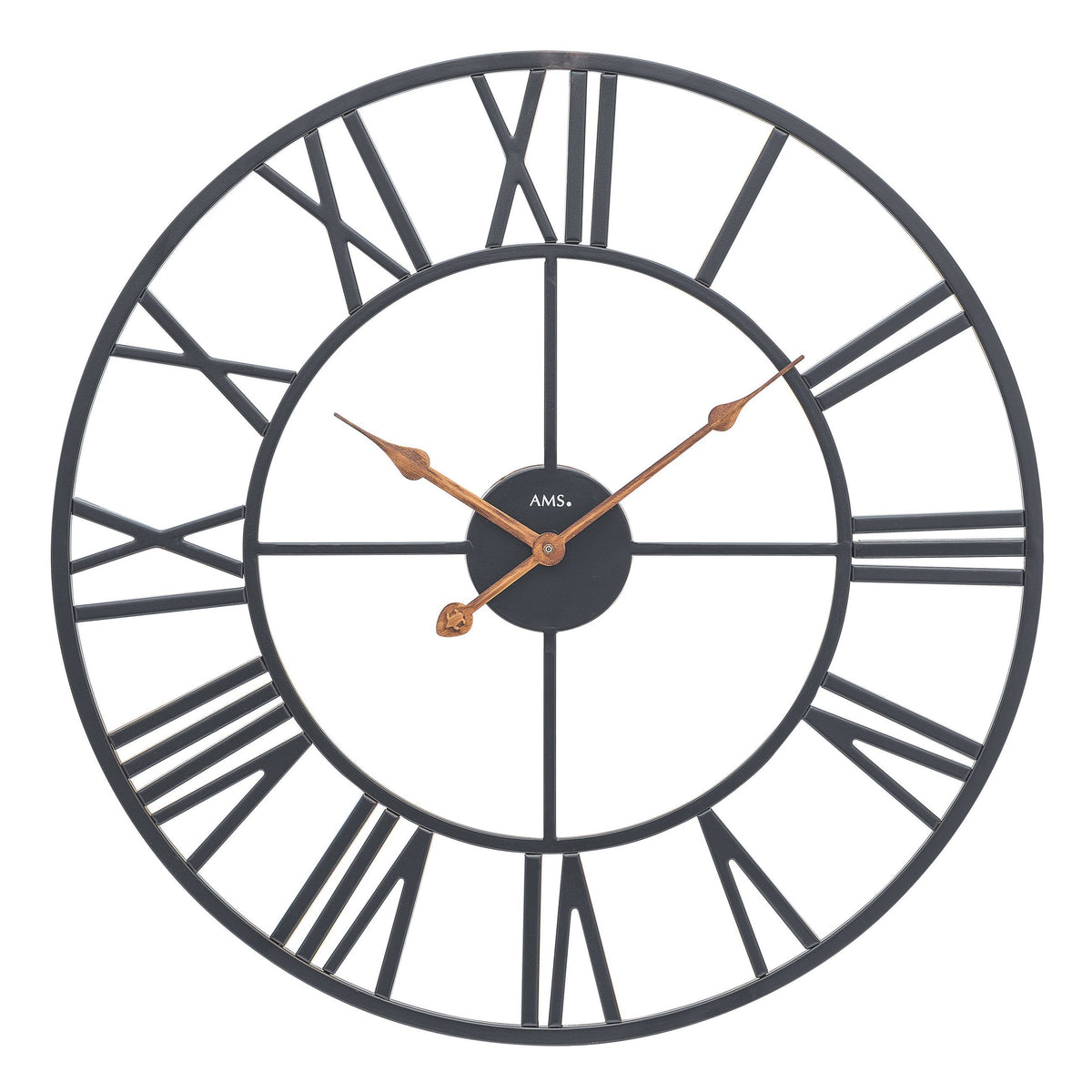 Standuhren.com 🕰️ AMS W9685 Wanduhr mit schwarzem Metallgehäuse und römischen Ziffern im modernen Design