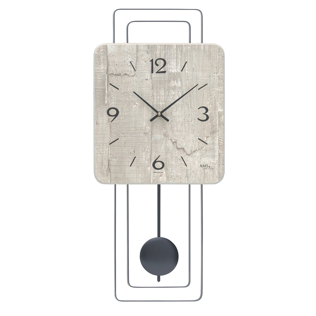 Standuhren.com 🕰️ AMS W7503 Pendelwanduhr mit modernem Betonoptik-Zifferblatt und elegantem Metall-Pendel
