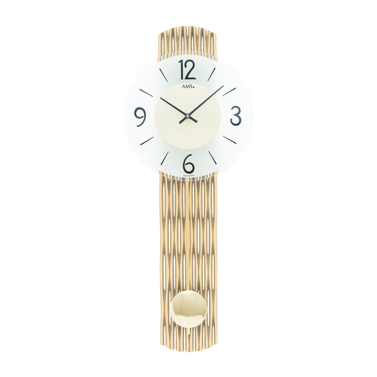 Standuhren.com 🕰️ AMS W7507 Pendelwanduhr mit feingefrästem Holzgehäuse in Messingoptik und facettiertem Mineralglas