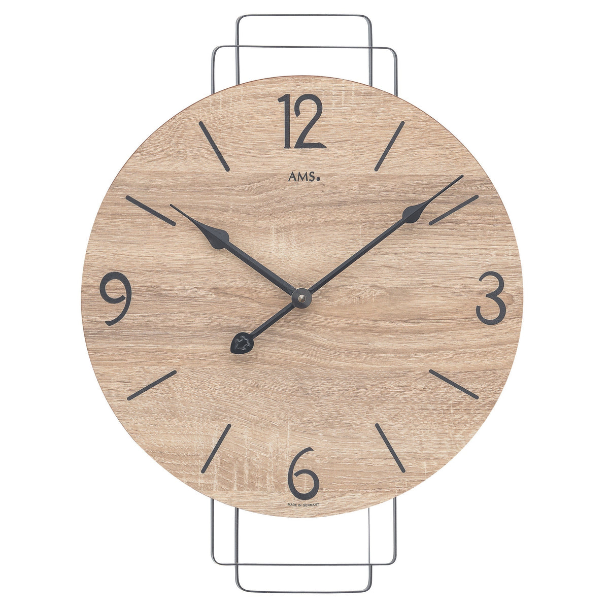 Standuhren.com 🕰️ AMS W9687 Wanduhr mit hellem Sonoma-Holzoptik-Zifferblatt und modernem Metallrahmen