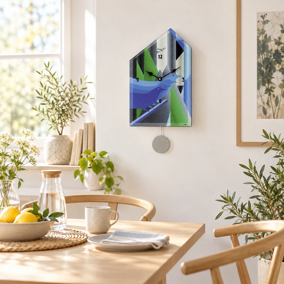 AMS W7494 Cuckoo Clock with Blue Bird Design and Quartz Pendulum Movement